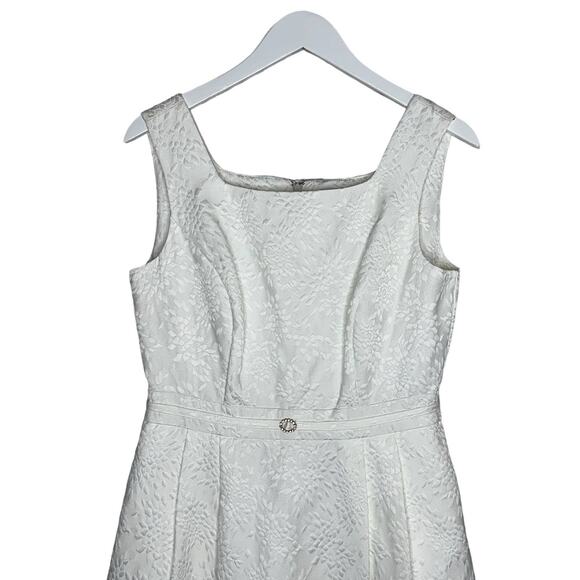 Ellen Tracy Floral Texture Fit & Flare Ivory White Dress Rhinestone Belt  8P - Picture 4 of 11